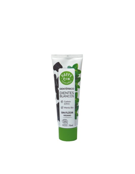 DENTIFRICO DIENTES BLANCOS CARBON ACTIVO Y MENTA SIN FLUOR  HAPPY BIO