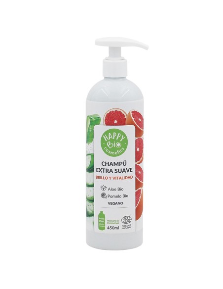 CHAMPU EXTRA SUAVE BRILLO Y VITALIDAD POMELO & ALOE 450ml HAPPY BIO
