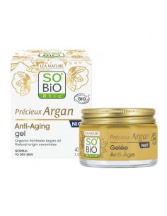 Gel noche antiedad Precieux Argán de SO'BiO étic disponible en Naturcosmetika, distribuidora de cosmética natural certificada.