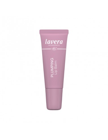 Bálsamo labial efecto volumen péptidos y peonía lavera en tubo rosa de cosmética natural