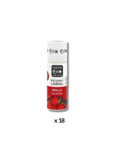 DISPLAY BÁLSAMO LABIAL BRILLO CARTÓN 18 uds. NATURABIO COSMETICS 10%