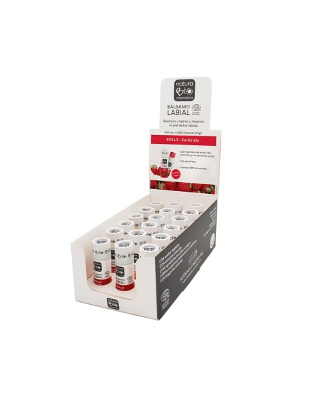 DISPLAY BÁLSAMO LABIAL BRILLO CARTÓN 18 uds. NATURABIO COSMETICS 10%