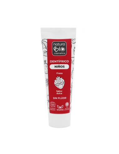Dentífrico niños fresa de NaturaBIO Cosmetics disponible en Naturcosmetika.