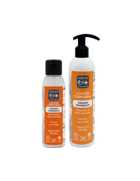 Loción corporal Verano tranquilo 100 ml de NaturaBIO Cosmetics disponible en formato 250 ml.