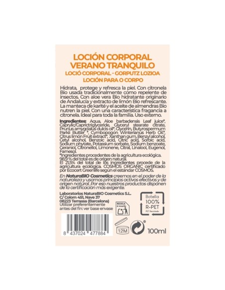 Loción corporal Verano tranquilo 100 ml de NaturaBIO Cosmetics disponible en Naturcosmetika.