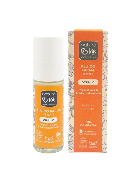 FLUIDO FACIAL 5 EN 1 VITAL C PREBIOTICOS & ACIDO HIALURONICO NATURABIO COSMETICS