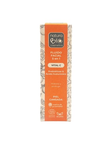 FLUIDO FACIAL 5 EN 1 VITAL C PREBIOTICOS & ACIDO HIALURONICO NATURABIO COSMETICS