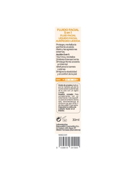 FLUIDO FACIAL 5 EN 1 VITAL C PREBIOTICOS & ACIDO HIALURONICO NATURABIO COSMETICS