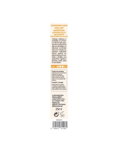 CONTORNO OJOS ANTIFATIGA VITAL C PREBIOTICOS & ACIDO HIALURONICO NATURABIO COSMETICS